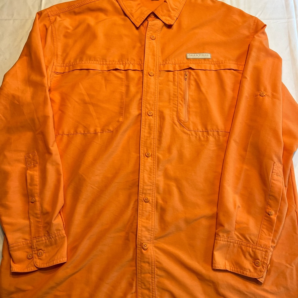 Field and Stream Men's 2XL  Orange long sleeve button-up shirt fishing